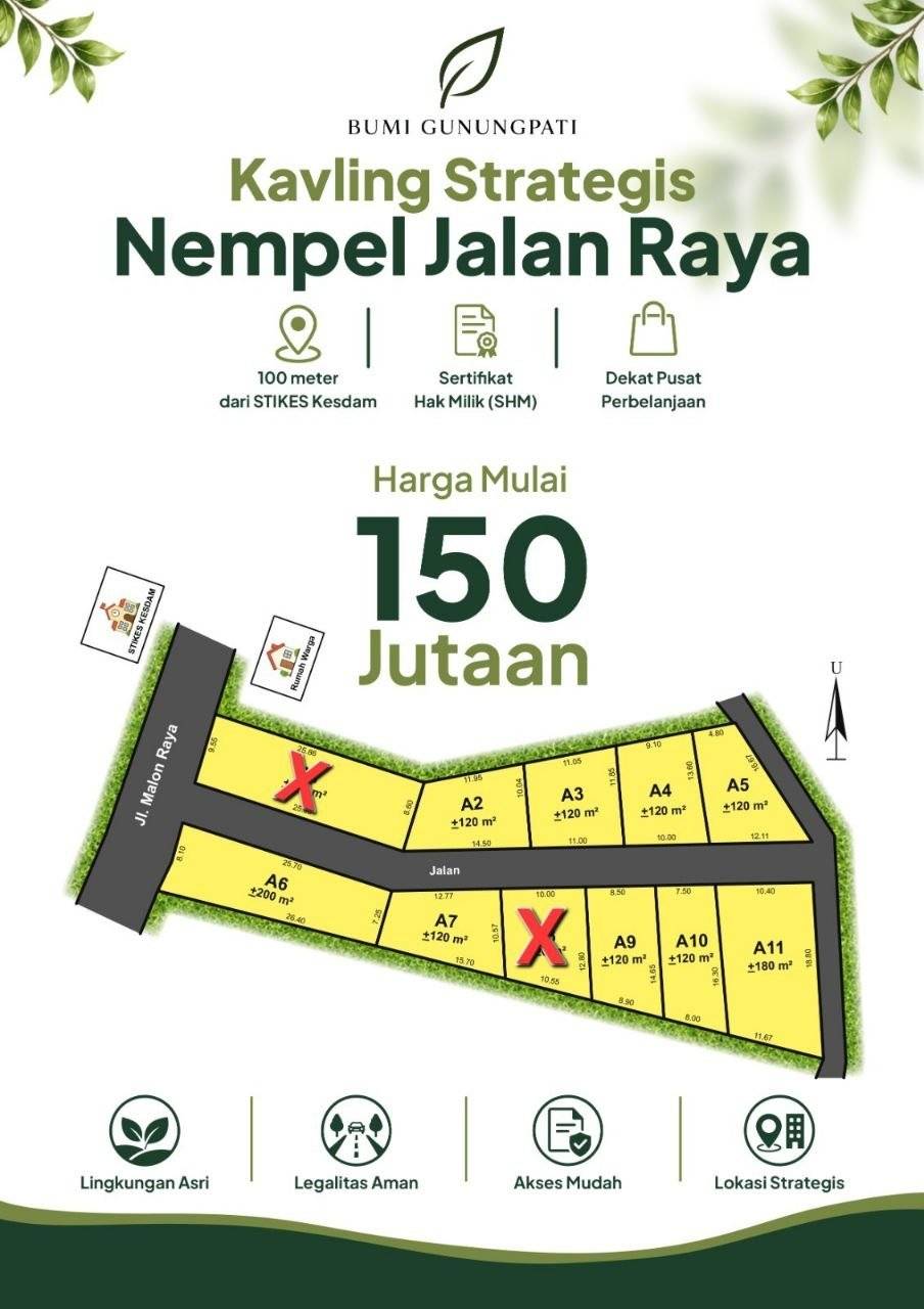 Tampak Kavling Bumi Gunungpati dari Jalan Raya Tampak kavling Bumi Gunungpati Semarang dari jalan raya utama Perengsari Malon dengan pagar beton prategang