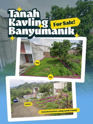 Tanah Kavling Banyumanik For Sale - view lahan 6x14 meter dengan label ukuran dan akses jalan beton lebar untuk 2 mobil